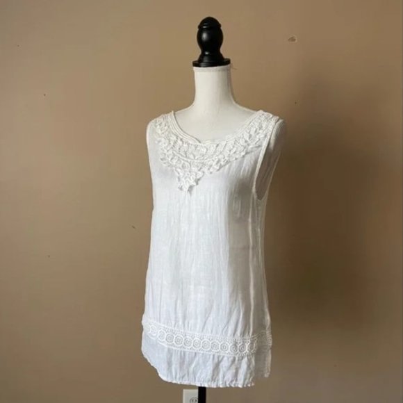 LUNGO L'ARNO | White Linen Sleeveless Top Sz S - Picture 7 of 9